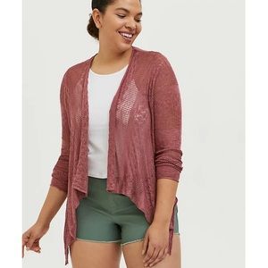 Dusty Rose Pointelle Slub Drape Front Cardigan